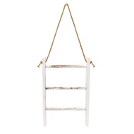 Wall-Hanging Towel Ladder Rustic Whitewashed Wood Countertop Ladder Farmhouse Decor Towels Rack with Adjustable Rope