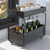 YiYong - 下水槽置物架落地式滑軌抽拉儲物架下櫥櫃收納架臺面兩層儲物架