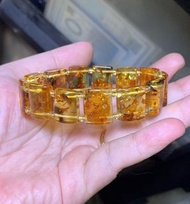 ＜🎖️精品＞送順豐～🌸🕯️🇷🇺16×6㎜(21)天然俄料花珀手牌蜜蠟花琥珀單圈手排手鐲(招財辟邪)