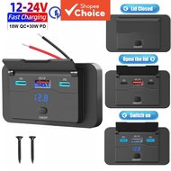 12V 18W QC & 30W PD USB-C Car Fast Charger Socket – Waterproof Phone Adapter Power Outlet