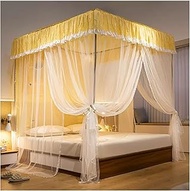 Bed Canopy Deluxe Bedroom Decorative Bed Canopy With Bracket, Four Season Bed Curtain 360 ° Protective Mosquito Net, For Single Double Bed, Yellow 2 Styles (Color : Style1, Size : 180x220x200cm)
