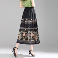 Skirt New Chinese Style Ethnic Style Printed Retro Long Skirt Chinese Style Mid-Length Horse Skirt