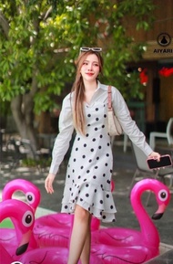 Aiyarin 🌸 พร้อมส่ง 4XL 🌸 ชุดเซต 2 ชิ้นสีขาว ดำ เสื้อแขนยาวแยกชิ้น น่ารักมาก ใส่สวย ใส่งานแต่ง ใส่เที
