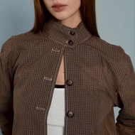 (พรี 7 วัน) Iris Jacket - แจ็คเก็ตตัวสั้น ลายสก็อต คอปกตั้งได้