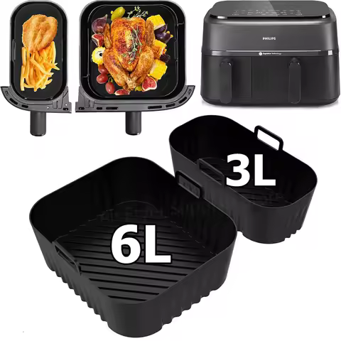 Air Fryer Liners for Philips Dual Basket Airfryer Series 3000 NA350/00 Reusable Silicone Mold for Ph