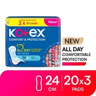 KOTEX Comfort & Protection Maxi Day Non Wing Pad 24cm (20sx3) - Sanitary Pad with 100% Leak Free Com