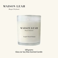 Maison Leah English Pear &amp; Freesia 100g Scented Candle Hand-poured USA Soy Scented Candle(Glass Jar w Cotton Wick Lilin)