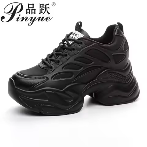 9cm Synthetic Platform Wedge Flats Air Mesh Chunky Sneaker Casual Leather Comfort High Brand Spring 