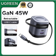 UGREEN 45W 65W 100W GaN Charger Built-In Retractable USB C Cable 3 Ports Nexode GaN Fast Charger