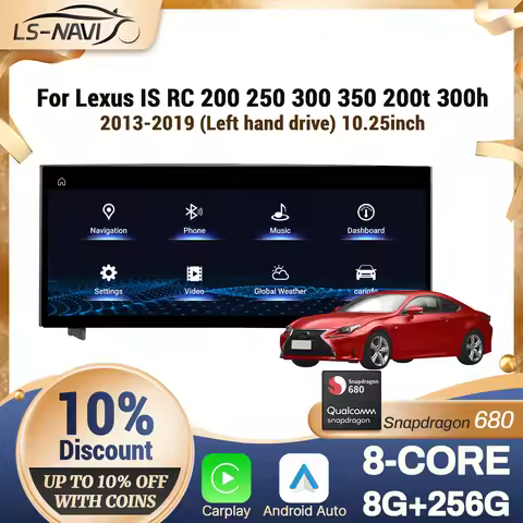 10.25" LHD For Lexus IS RC 200 250 300 350 200t 300h 2013-2019 Car Radio Wireless CarPlay Multimedia