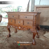 Nakas Klasik Ukiran Kayu Jati Kaki Garengan_Meja Lampu Kayu Jati