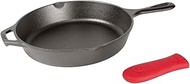 Lodge L8SK3ASHH41B Cast Iron Skillet with Red Silicone Hot Handle Holder, Pre-Seasoned, 10.25-inch, 