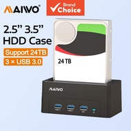 MAIWO HDD Docking Station with USB 3.0 HUB Extension 2.5 3.5 Inch SATA HDD Case Support 24TB with Fa