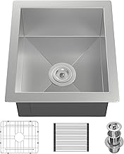 Bar Sink, Brzkyr 15" X 17" Undermount Kitchen Sink, Handmade 16 Gauge SUS304 Stainless Steel Single Bowl Outdoor Prep Sink with Zero-Radius Corners, Nano Coating