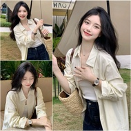 HJ008 New Autumn Clothes Vintage Cotton Poly Loose Cream Color Long Sleeve Women's free size Korean 