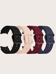 黑色、粉紅色、紅酒紅色、午夜藍色4入組男女均可、相同顏色釦環矽膠手錶帶,適用於三星galaxy Watch 5/4,相容於40/42/44/46mm
