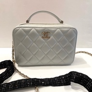 CHANEL 銀灰化妝箱手提肩背鏈條包