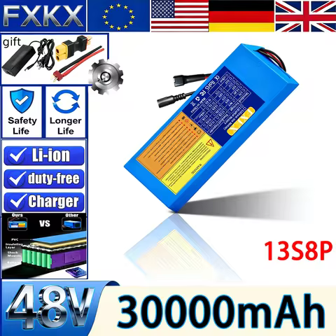 Brand New 13S8P 18650 Lithium battery 48V 30Ah BMS 0-1500W For E-tools motorcycle scooter battery+Ch