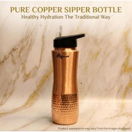 Pure Copper 900ml Half Hammered Sip Tamra Copper Bottle with Straw Lid | Pure Copper Water Bottle | 