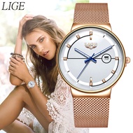 New LIGE Womens Watches Top Brand luxury Analog Quartz Watch Women Mesh Stainless Steel Date Clock Fashion Ultra-thin Waterproof