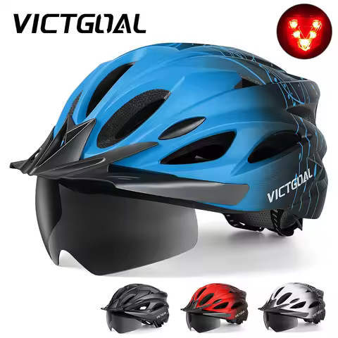 VICTGOAL Goggles Bike Helmet with Visor Taillight Lightweight Bicycle Helmet for Men MTB Electric Sc