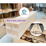 Square Pine Wood Bar 8cm x 8cm x Length 60cm To 1m2, Polished Pine Wood on 4 Sides