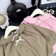 AG5 Lotus collar puffy windbreaker with cute bow for girls