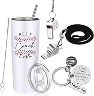 Sieral Coach Gifts Set Includes 14 oz Best Coach Ever Stainless Steel Travel Mug with Lid and Brush Softball Coach Keychain Softball Coach Whistles with Lanyard Appreciation Gift Idea for Men Women
