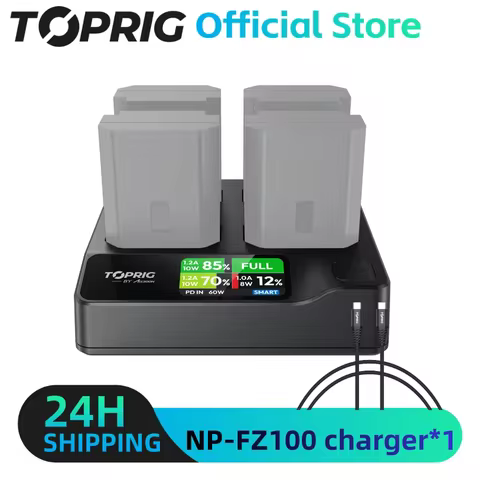 Toprig PD 100W 4-CH NP-FZ100 Fast Charger Color LCD display with LCD Display for Sony NP-FZ100 batte