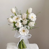 【鮮花】白綠色鬱金香太陽花韓式鮮花捧花