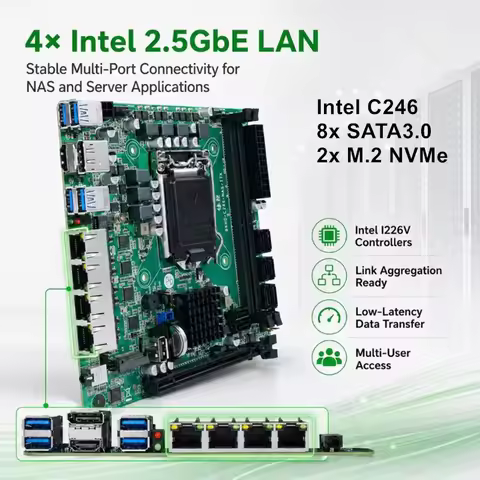 Topton C246 NAS ITX Motherboard 8*SATA3.0 4*I226 2.5G 2*M.2 NVME 2*DDR4 PCIE 16X NAS Board LGA1151 S