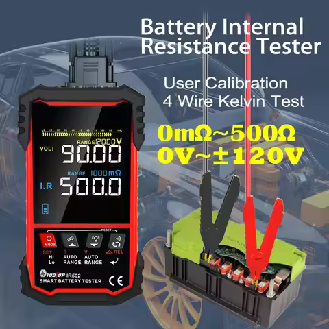 TOOLTOP IR502 ±120V 500Ω Battery Internal Resistance Tester 4-Wire Kelvin Test Lead-acid Lithium Nic
