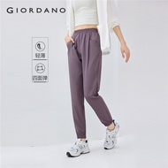 GIORDANO Women Joggers 4-Way Stretch Lightweight Joggers Elastic Waist Slant Pockets Simple Fashion 