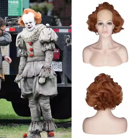 Curly Bald Wig for Old Men Ginger Brown Pennywise It Halloween Cosplay Wigs Fluffy Costume Anime Wig