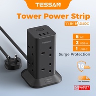TESSAN Plug Extension Socket Tower,8 Way Surge Protector Power Strip Extension Wire with USB C