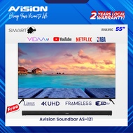 Avision 55 Inch Frameless 4K Smart Digital LED TV 55UL85C with SB-121 2.1 Soundbar Speaker
