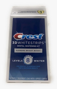 3D Whitestrips Supreme Bright Boost Teeth Whitening Strips, 8 Levels Whiter, 7 Treatments, 14 Count