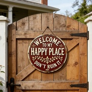 manclothescase Farmhouse Wood Sign Happy Land Rustic Wooden Garden Sign Weather-resistant Fade-proof