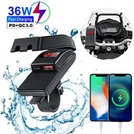 Motorcycle USB Fast Charger PD QC3.0 36W Handlebar USB Type C Socket with Switch Voltmeter Waterproo