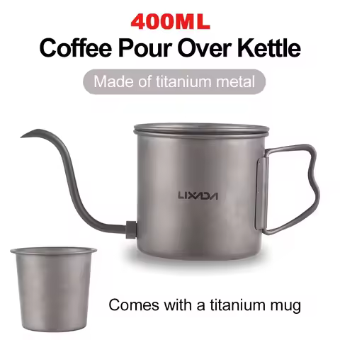 400ml Pour Over Kettle Gooseneck Coffee Kettle Ti Folding Handle Water Kettle with Lid and Beer Cup