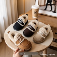 Peas Shoes Girls Lamb Wool Outer Wear Furry Shoes 2024 Winter New Style One-Pedal Children's Fleece 
