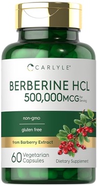 Carlyle Berberine Supplement 500,000mcg | 60 Capsules | Berberine HCL | Vegetarian, Non-GMO, Gluten 