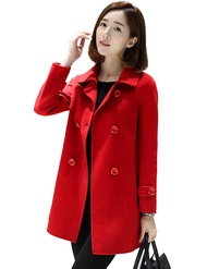 Womens Fall Winter Wool Coats Double Breasted Midi Peacoat Trench Coats