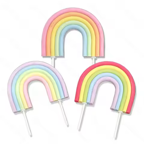 1/2Pcs Rainbow Cake Toppers 3 Colors Soft Pottery Colorful Macaron Rainbow Cake Decoration for Birth