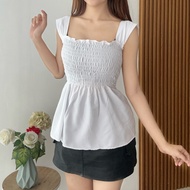 BRIEE FASHION - NIKKI SMOCKED / ATASAN WANITA LENGAN PENDEK SMOCKED -NP