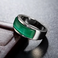 Retro Cats Eye Jade Green Simple Mens and Womens Titanium Steel Ring Luxury Anti-allergy Durable Ban
