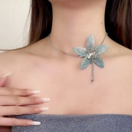 Selected Blue Bow Necklace Niche Accessories Pendant Necklace DK6F