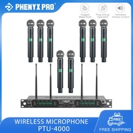 Phenyx Pro PTU-4000 Wireless Microphone System 8-Channel UHF Mic with Metal Handheld Wireless Mics 260ft Range Fixed Frequency Dynamic Microphone for Karaoke Church Singing DJ