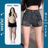 Women's jean shorts with A-line pockets, big size from 55kg to 85kg, high-end fashion 2Kjeans MS1090