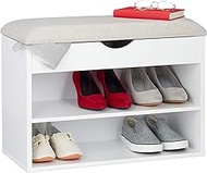 Relaxdays Shoe Bench, Upholstered Cushion, Foldable Seat, Modern Storage Solution, 3 Compartments, 4